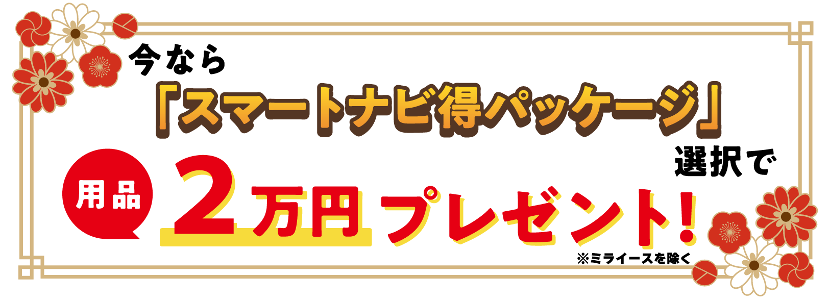 スマートナビ得パッケージ選択で用品2万プレゼント